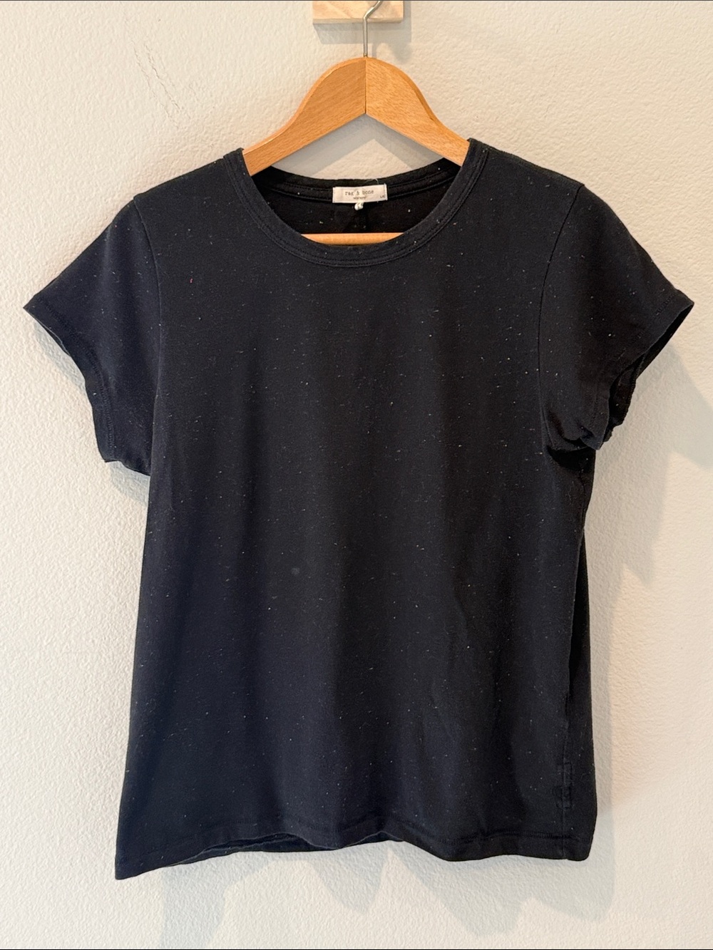rag & bone Black Short Sleeve Crew Tee with Speckled Detail‎